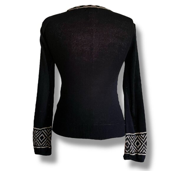 Vintage 1970s Clovis Ruffin Womens Sweater Sz Small Black Gold Metalllic Disco - Picture 6 of 7